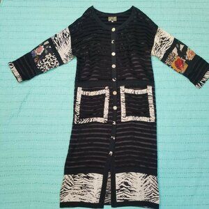 Rare Delah McKay Designer Cardigan Multi-Print 3/4 Sleeve Size Small Gorgeous!